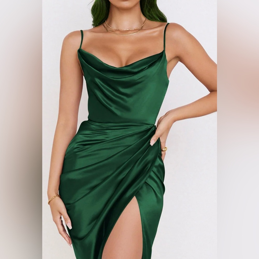 Satin Slit Midi Dress